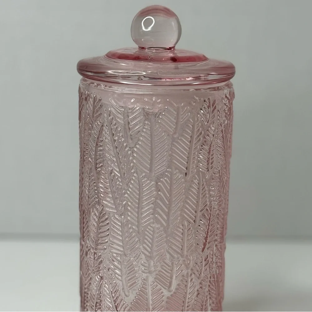 Lifestyle Products Pink Embossed Glass Container Jar With Lid